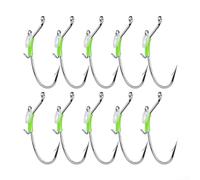 Carbon Steel Luminous Shrimp Hooks 10pcs Set for Grouper Fishing with Offset Hook Design Silicone Band and Natural Swimming Movement (2/0#)