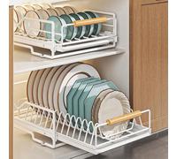 Carbon Steel Material Pull-Out Single Tier Dish Rack For Cupboard,Slide Out Dish Drying Rack For Kitchen Cabinets, Pull Out Drawer For Kitchen Under Sink Organizer, Dish Drainers For Kitchen Counter