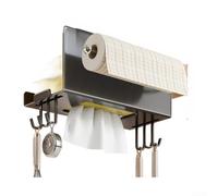 Carbon Steel Paper Towel Dispenser Wall Hanging(Grey With Hooks) | Drill-free back hanging, easy install on tiles, sturdy carbon steel, smooth towel pull, space saving