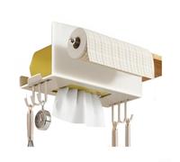 Carbon Steel Paper Towel Dispenser Wall Hanging(White With Hooks) | Drill-free back hanging, easy install on tiles, sturdy carbon steel, smooth towel pull, space saving