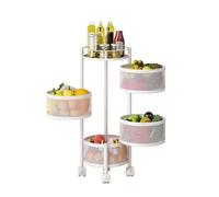 Carbon Steel Rotating Fruit and Vegetable Shelf,Multi-Layer Storage Rotating Basket,Bathroom Shelf with Brakes Wheels,for Kitchen Bedroom(White,5 tiers)
