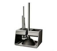 Carbon Steel Toilet Brush Holder Stand No-Drill Install | Spray-coated carbon steel, rust resistant, for durable construction, modern grey finish, long-lasting wear protection
