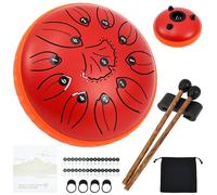 Carbon Steel Tongue Drum-6.3 Inch 11 Notes with Drumstick and Music Book Musical Percussion Instrument with Storage Bag, for Beginners for Yoga Education(cinnabar red)