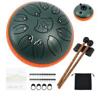 Carbon Steel Tongue Drum-6.3 Inch 11 Notes with Drumstick and Music Book Musical Percussion Instrument with Storage Bag, for Beginners for Yoga Education(Stone green)