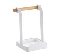 Carbon Steel Utensil Holder with Drip Tray 10cm Kitchen Pot Lid Rack Stand Carbon Steel White Space Saving Utensil Organizer for Countertop Compact Spoon Fork Holder 10x10x16cm Coffee Sturdy (White)