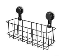Carbon Steel Wire Toilet Basket Wall Mounted Drainage Design(Black) | Tool-free suction mount, holds toiletries securely, fits smooth tiles, black finish, easy install