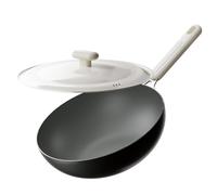 Carbon Steel Wok Pan - 11.8 Inch Pre-Seasoned Flat Bottom Chinese Woks & Stir Fry Pans with Lid, Lightweight Kitchen Cookware for All Stovetops, Gas, Electric, Gift for Women/Mom with Spatula Spoon
