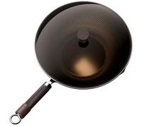 Carbon Steel Wok with Glass Lid, 30cm Pre-Seasoned Flat Bottom for All Hobs | Naturally non-stick triple-nitrided wok for stir-frying on induction, gas, electric, ceramic and halogen hobs