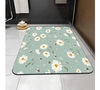 Carbono Bath Mat Bee Daisy Super Absorbent Quick-Drying, Arubber Non-Slip Bottom, Easy To Clean, Machine Washable Rug, Simple Bathroom Door Shower Mat