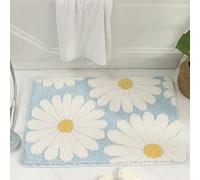 Carbono Bath Mat Blue Daisy Absorbent Bathroom Mats with Non Slip Backing, Machine Washable Rug for Shower Floor, Quick-Dry Rug for Bedroom, Kitchen, Toilet, Door 40x60cm