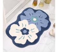 Carbono Bath Mat Blue Flower Non-Slip Bath Mat, Bathroom Floor Mats Super Soft and Water Absorbent, Machine Washable Microfiber Bathroom Rug for Shower, Bedroom, Kitchen, Doorway 40x60cm