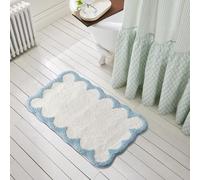 Carbono Bath Mat Blue Geometry Absorbent Bathroom Mats with Non Slip Backing, Machine Washable Rug for Shower Floor, Quick-Dry Rug for Bedroom, Kitchen, Toilet, Door 50x80cm