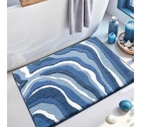 Carbono Bath Mat Blue Waves Absorbent Bathroom Mats with Non Slip Backing, Machine Washable Rug for Shower Floor, Quick-Dry Rug for Bedroom, Kitchen, Toilet, Door 50x80cm
