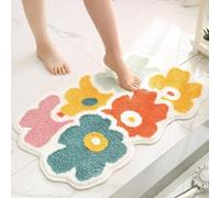 Carbono Bath Mat Colorful Flowers Non-Slip Bath Mat, Bathroom Floor Mats Super Soft and Water Absorbent, Machine Washable Microfiber Bathroom Rug for Shower, Bedroom, Kitchen, Doorway 50x80cm