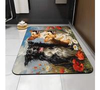 Carbono Bath Mat Field Flower Dog Super Absorbent Quick-Drying, Arubber Non-Slip Bottom, Easy To Clean, Machine Washable Rug, Simple Bathroom Door Shower Mat