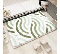 Carbono Bath Mat Green Stripe Non-Slip Bath Mat, Bathroom Floor Mats Super Soft and Water Absorbent, Machine Washable Microfiber Bathroom Rug for Shower, Bedroom, Kitchen, Doorway 40x60cm
