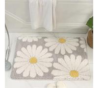 Carbono Bath Mat Grey Daisy Absorbent Bathroom Mats with Non Slip Backing, Machine Washable Rug for Shower Floor, Quick-Dry Rug for Bedroom, Kitchen, Toilet, Door 50x80cm