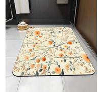 Carbono Bath Mat Orange Flowers Super Absorbent Quick-Drying, Arubber Non-Slip Bottom, Easy To Clean, Machine Washable Rug, Simple Bathroom Door Shower Mat