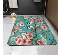 Carbono Bath Mat Pink Flower Bird Super Absorbent Quick-Drying, Arubber Non-Slip Bottom, Easy To Clean, Machine Washable Rug, Simple Bathroom Door Shower Mat