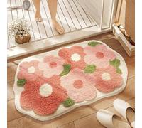Carbono Bath Mat Pink Flowers Absorbent Bathroom Mats with Non Slip Backing, Machine Washable Rug for Shower Floor, Quick-Dry Rug for Bedroom, Kitchen, Toilet, Door 50x80cm