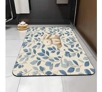 Carbono Bath Mat Rabbit Blue Leaf Super Absorbent Quick-Drying, Arubber Non-Slip Bottom, Easy To Clean, Machine Washable Rug, Simple Bathroom Door Shower Mat