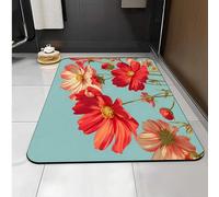 Carbono Bath Mat Red Plant Flowers Super Absorbent Quick-Drying, Arubber Non-Slip Bottom, Easy To Clean, Machine Washable Rug, Simple Bathroom Door Shower Mat