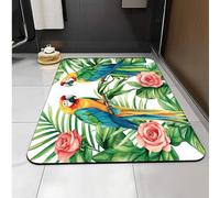 Carbono Bath Mat Tropical Plant Parrot Super Absorbent Quick-Drying, Arubber Non-Slip Bottom, Easy To Clean, Machine Washable Rug, Simple Bathroom Door Shower Mat