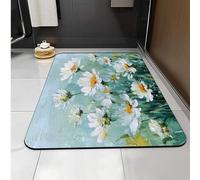 Carbono Bath Mat White Daisy Bathroom Bath Mat, Rubber Backed Non-Slip Bathroom Floor Rug, Thin Washable Quick Dry For Shower Tub Bathtub Sink Indoor Door