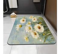 Carbono Bath Mat White Daisy Super Absorbent Quick-Drying, Arubber Non-Slip Bottom, Easy To Clean, Machine Washable Rug, Simple Bathroom Door Shower Mat