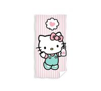 Carbotex Hello Kitty Milkshake Stripe 100% Cotton Towel for Kids Bathroom Swimming Pool Sport or Beach in Pink 140x70cm (HK2431042-R)