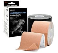 Carbou Kinesiology Tape 5cmx5m-2 Rolls Water Resistant Strips,Elastic Cotton Athletic Tape for Muscle Strain Relief & Joint Support Beige and Black