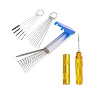 Carburetor Cleaner Kit - Aluminum Box with 13 Needles, 1 Scraper & 5 Nylon Brushes, 10 Steel Needles for Motorcycle & Car Engine Cleaning
