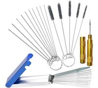 Carburetor Cleaner Kit - Carb Cleaner Tool Set with 13 Stainless Steel Wires, 10 Needles, 5 Nylon Brushes & 1 Sharp Pick - Ideal Carburettor Cleaning Kit for Jets, Sprays & Engine Maintenance