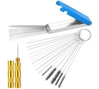 Carburetor Cleaning Kit, 4 Set Carbon Dirt Jet Remove Cleaner with Stainless Steel 13 Cleaning Wires Set, 5 Nylon Brushes, 10 Cleaning Needles, Sharp Pick for Motorcycle, Carburetor
