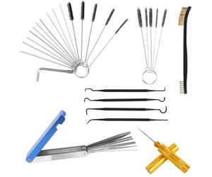 Carburetor Cleaning Kit, with 1 Dual-Ended Brush 23 Needle 10 Brush 4 Carb Jet Hook 1 Scraper Tool Welding Torch Tip Throttle Body Cleaner for Motorcycle ATV Welder Small Orifice Engine Maintenance