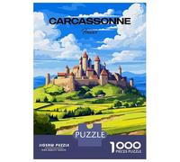 Carcassonne Castle Illustration 1000 Piece Jigsaw Puzzle, Romantic City Break Scene, Thick Cardboard Pieces, Relaxing Challenge for Puzzle Lovers, Adult Puzzle, 38x26cm/1000pcs