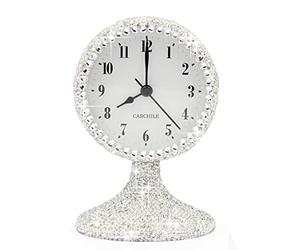 CARCHILE Luxury Rhinestone Alarm Clock Morning Call Super Silent Non Ticking Handmade Fashion Design for Bedroom Houseroom Living Room Desk Cute As Gi