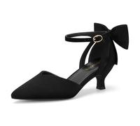 Carcuume Women's Kitten Heels with Bow Closed Toe Sandals Ankle Strap Wedding Pump Shoes, Black, 4.5 UK