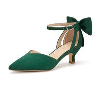 Carcuume Women's Kitten Heels with Bow Closed Toe Sandals Ankle Strap Wedding Pump Shoes, Green, 3 UK