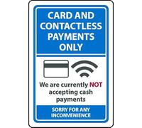 Card and contactless payments only - We are currently not accepting cash payments sign (Blue) - Self adhesive sticker (200mm x 150mm)