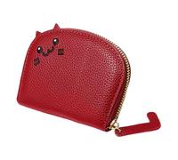 Card Bag - Portable Card Case - PU Leather Zipper Wallet Change | Small Zipper Cases, Cartoon Cat Wallet for Girls and Women AC, Wine Red, riferimento alla descrizione, Please refer to