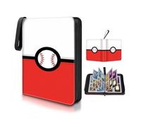 Card Binder 4 Pocket,Collectible Trading Card Albums Fits 400 Cards with 50 Removable Sleeves,Portable Trading Collection Album Holder,Game Card Case book With Zipper for Gifts,Red Baseball