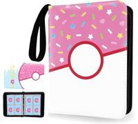 Card Binder 4 Pockets, 400 Pockets Card Holder with 50 Removable Sleeves, Trading Card Collector Zipper Album Holder (Pink Doughnut)