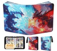 Card Binder 4-Pockets, 448 Cards Holder with 56 Removable Sleeves, 3-Ring Zipper Sports Book Compatible with TCG, MTG and Game Cards, Trading Card Collector Album, Gifts for Boys and Girls