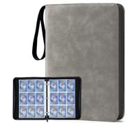 Card Binder for Pokemon Cards, 900 Cards 9-Pockets Trading Card Binder, 50 Removable Sleeves, PU Leather Suede Zipper Carrying Case Binder Album, Cards Games Collection Holder Book Folder (Gray)