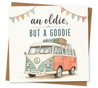 Card, Birthday Card for an Oldie, But a Goodie - Retro VW Camper Van Design with Bunting and Vintage Style Birthday Greeting
