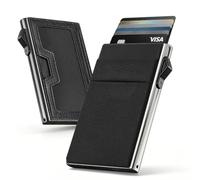 Card Case with Bauhaus Style - Pop Up Men's Wallet for 6-7 Cards - Card Holder with ID Fenter & Magnetic Compartment - RFID Wallet Men Small with Original Lycra® - Slim Wallet for Men Black, black