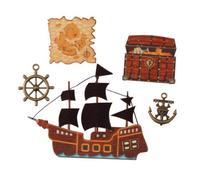 Card Craft Embellishments Pirate Ship and Treasure Stick on, 5pcs Assorted Size