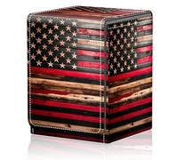 Card Deck Box for MTG Trading Cards, Magic Card Box Can Hold 110+ Single Sleeved Cards, Waterproof PU Leather Material, Strong Magnetic Buckle Card Set Box Suitable for TCG CCG, Wooden USA Flag