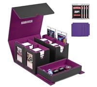 Card Deck Box for MTG with Commander Display, 5 in 1 Card Storage Box Fits 400+ Double-sleeved Cards, Removable Deck Case for TCG/Sports Cards with Dice Tray, 4 Magnetic Card Holders (Black Purple)